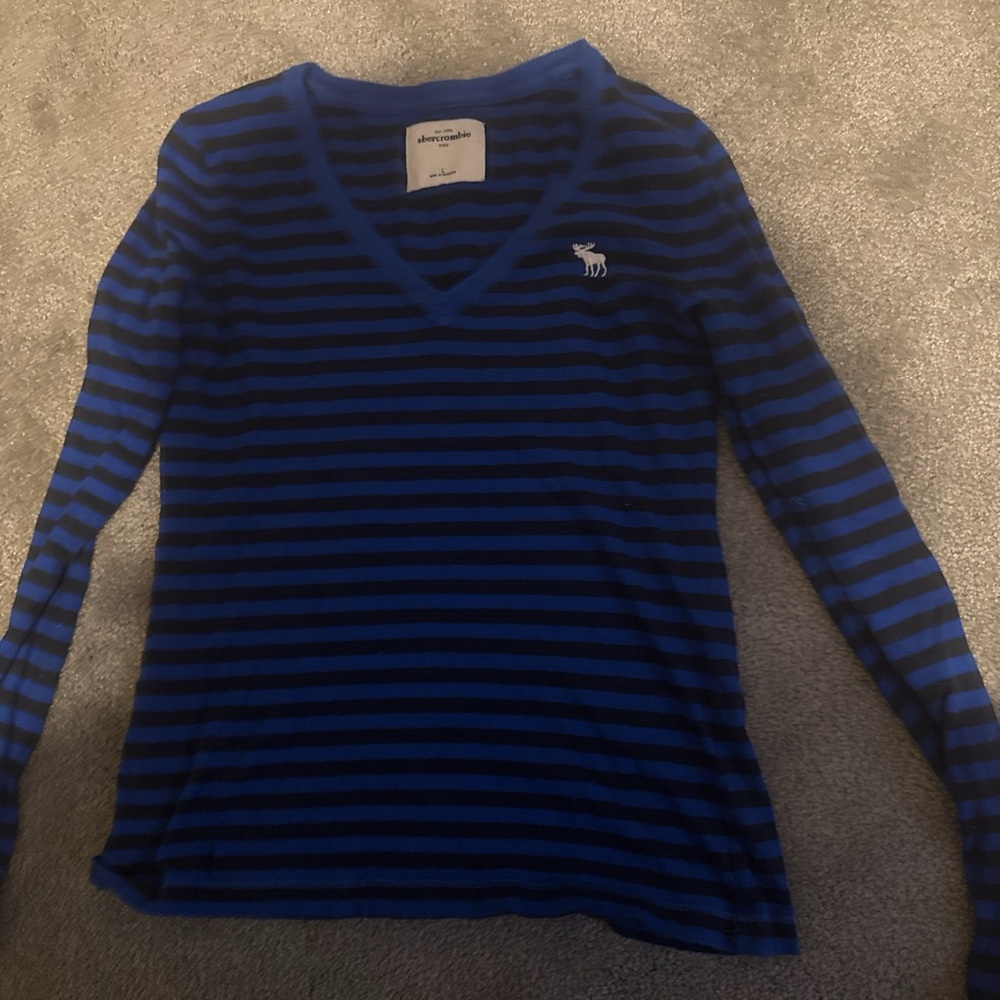 Abercrombie Kids Blue and Black Striped Long Sleeve Tee